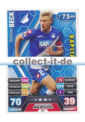 Match Attax Extra 14/15 - 501 - Andreas BECK- Kapitän