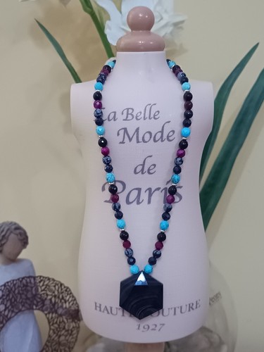 Lola Rose/ Nikki & Me Coco Necklace Black Banded Agate, Moroccan Mix BNWT - Picture 2 of 9
