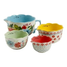 The Pioneer Woman Gorgeous Floral 4 Pc Measuring Cup Bowl Set Breezy Blossom New
