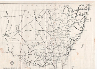 MEMORABILIA ,NSW ROAD MAP , 1963 , DISTANCE by MILES , some chips and spots