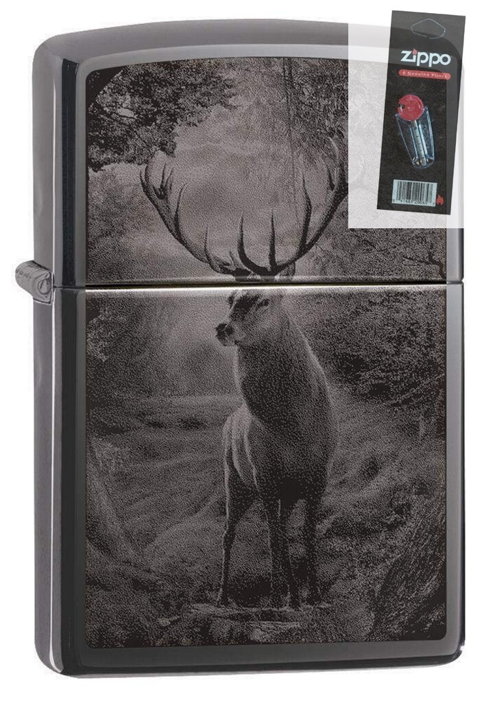 Zippo 49059 Deer Design Photo Image Black Ice Chrome Finish