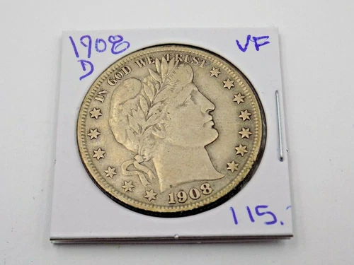 1908 D Barber Silver Half Dollar Fine Condition (C3/416)