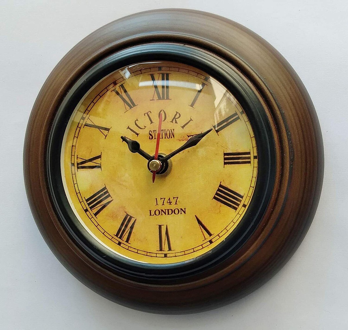 Victoria Wall Clock Wooden 6 inch Antique Look deep Glass Wall