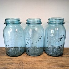 Vintage - Set of 3 Blue Ball Perfect Mason Jars, Regular Mouth 6&frac34;" Canning Quart