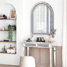 Sparkle Crushed Diamond Arched Mirror Bedroom Makeup Mirror Entryway Dec Mirror