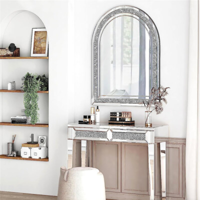 Sparkle Crushed Diamond Arched Mirror Bedroom Makeup Mirror Entryway Dec Mirror