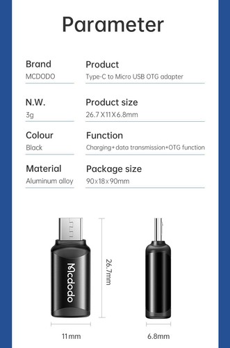 Mcdodo USB C to Micro USB Adapter OTG USB Converter 3A Charging Data - Picture 11 of 13