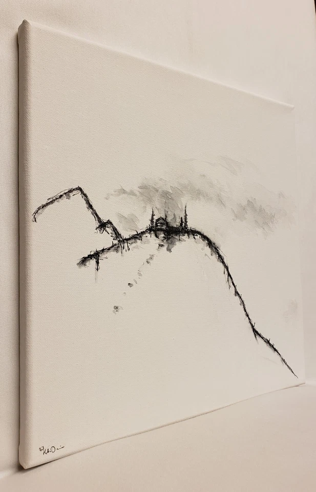 Dibujo de paisaje de tinta mínima moderno original de K.A.Davis "Soledad II" Foto 2 de 4