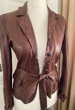 Women’s Gas Cognac Brown Soft Leather Fitted Belt Jacket Sz S - 6-8 Vintage 90s