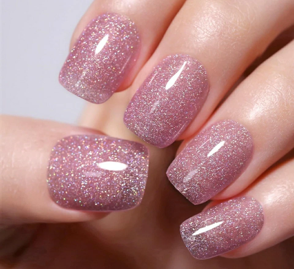 Smalto Unghia Colore Rosa Fluo Iridescente Glitterato Rinforzante Effetto Gel  - Immagine 2 di 4