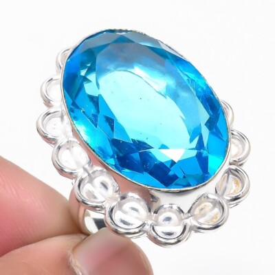 Swiss Blue Topaz Gemstone Handmade 925 Sterling Silver Jewelry Ring ...