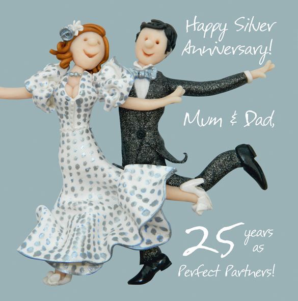Silver Wedding Anniversary Card Mum & Dad 25th 25 Years One Lump Or Two Quality