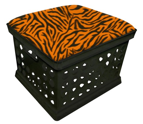 Black Ottoman Bench Storage Utility Crate w/ Zebra Print Removable Seat Cushion - Picture 7 of 12