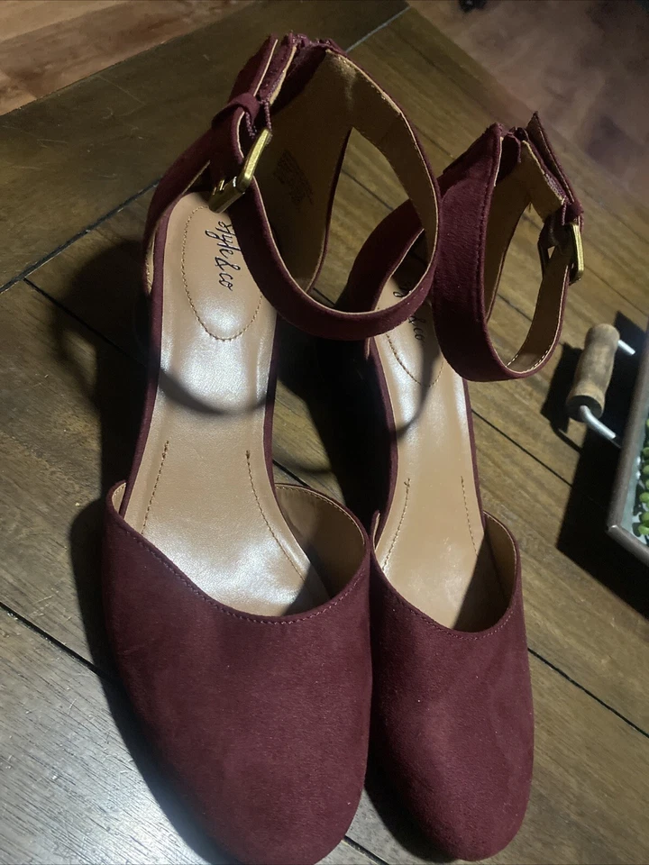 Zapatos Style & Co Rojo Borgoña Correa al Tobillo Punta Cerrada Tacón Redondo Talla 9.5 Elegantes Foto 4 de 4