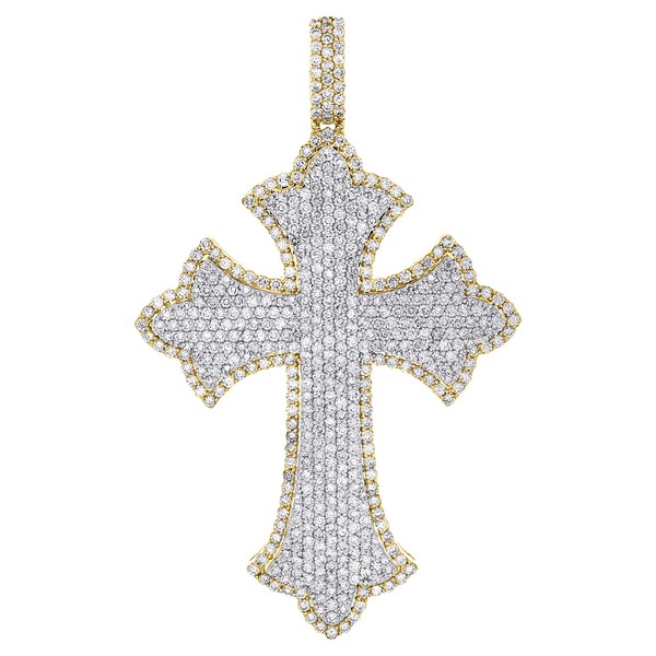 10K Gelb Gold Echter Diamant Herren Spitz Kreuz AnhäNger Vereist Aus 4.63 Karat-image