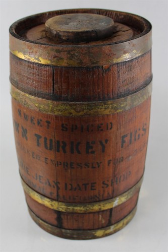 Empty Vntg Wood Barrel Sweet Spiced Brown Turkey Figs for Valerie Jean Date Shop