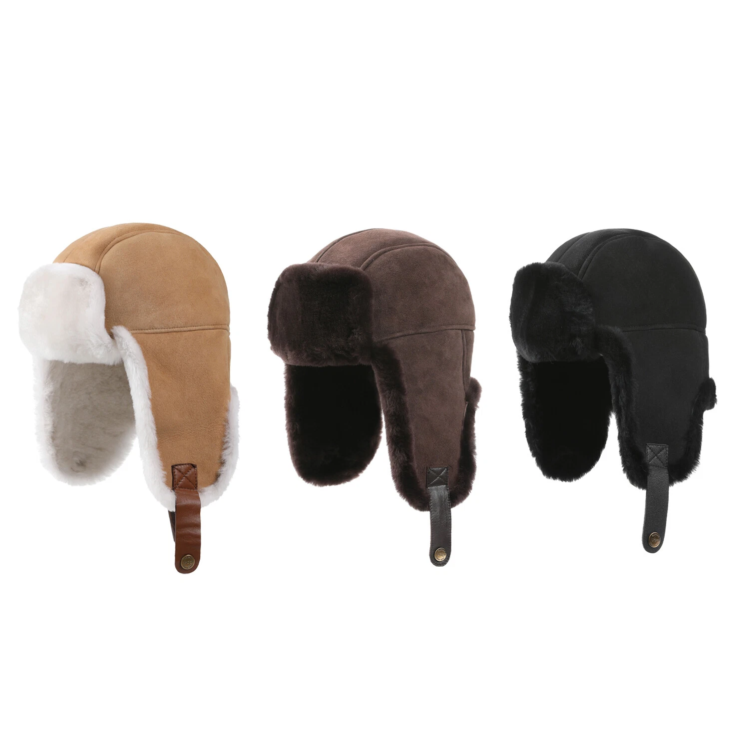 Women Men Fluffy Aviator Trapper Hat Australian UGG Premium Sheepskin Wool Cap