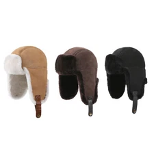 Women Men Fluffy Aviator Trapper Hat Australian UGG Premium Sheepskin Wool Cap