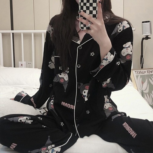 Kuromi Pajamas Pure Pajamas Long-Sleeved Home Suit Pajamas anime gift 2024gift - Picture 3 of 12
