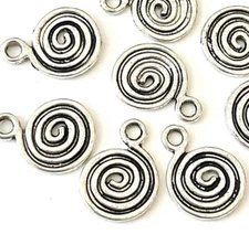 10 Antique Silver Pewter / Alloy Spiral Disc Charm Beads zipper pulls 18x13mm