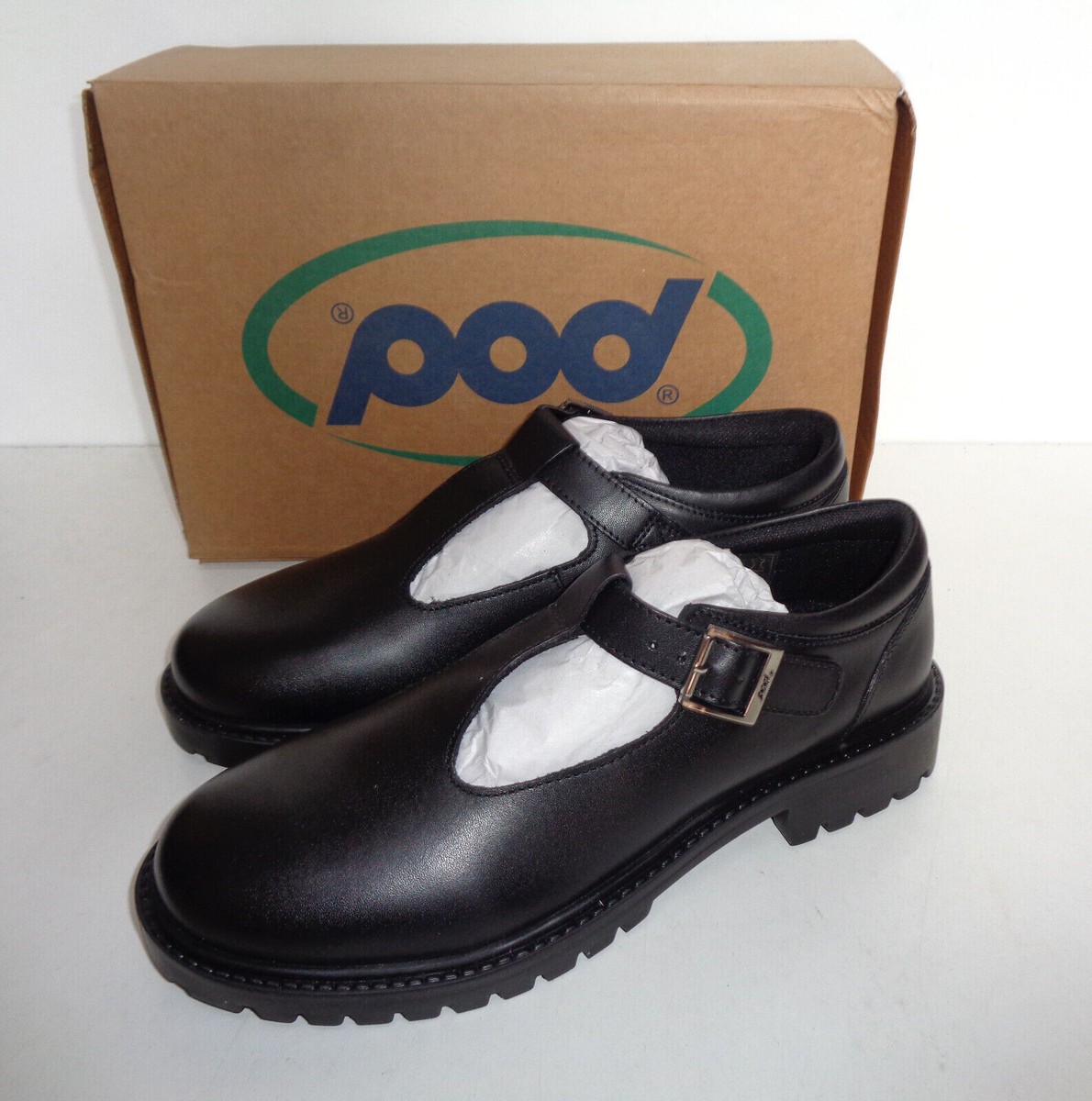 POD New Girls Black Leather Comfort Casual School Shoes T-Bar