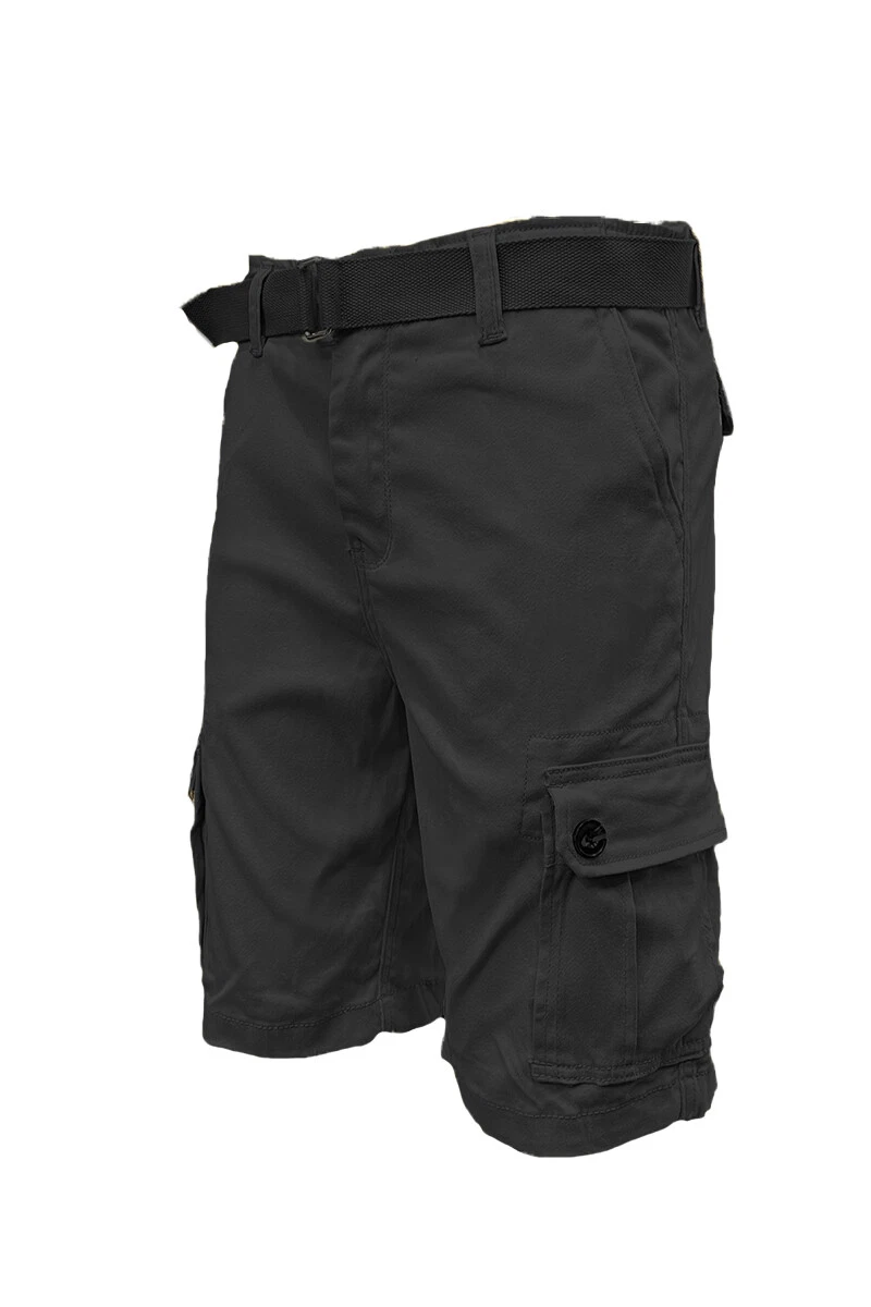 Mens Cotton Cargo Shorts Multi-Pocket Lightweight Belted Casual Relaxed Fit