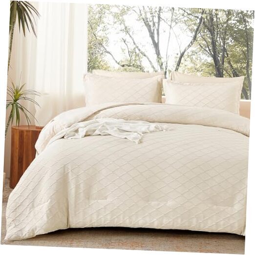 Comforter Set Queen Size, Jacquard Tufted 7 Piece Bed in Queen (90
