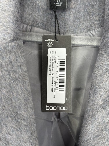 Women’s Grey Oversized Shoulder Pad Double Breast Maxi Wool Coat Size UK 16 New - Picture 15 of 17
