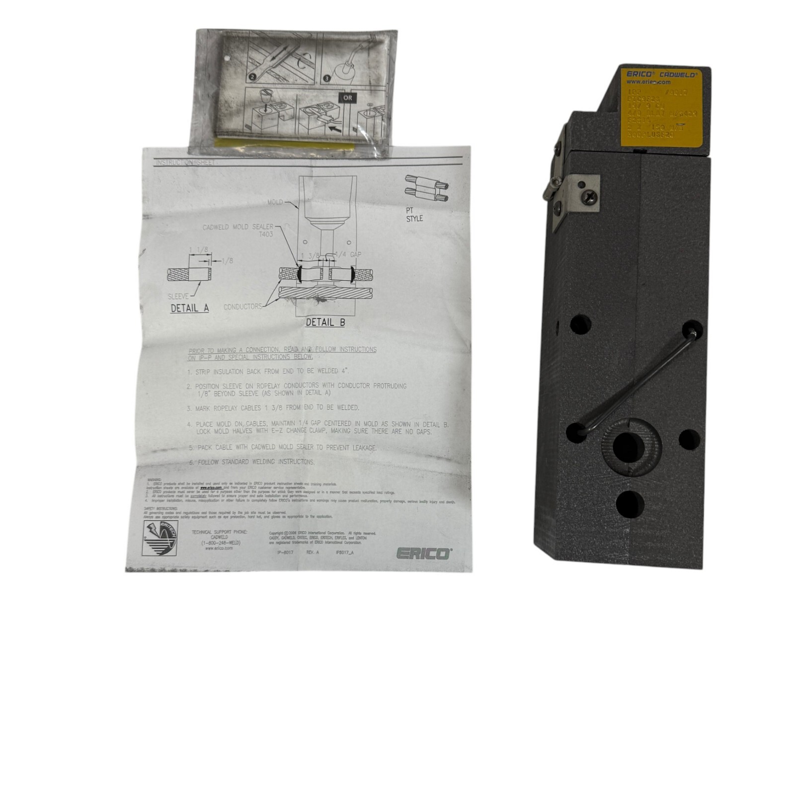 Erico Cadweld PTC9F2S Graphite Mold Cable to Cable PT 19/#9 Copperweld 4/0