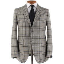 Scabal NWT 100 Wool Sport Coat Size 50R 40R US In Gray Yellow Plaid