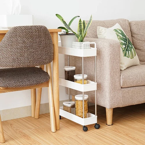 3-Tier Slim Mobile Shelving Unit Rolling Cart with Handle - Picture 9 of 11