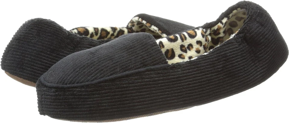 Zapatillas de pana brocada para mujer Hue ESF16071, negro/impresión de leopardo, SM (5-6) Foto 4 de 4