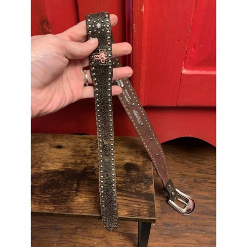 Nocona Belt Company Size 24 Genuine Leather Pink Cross Heart Bling Western EUC - Picture 3 of 5
