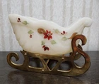 Fenton White Glass Sleigh With Brass Base Floral Candy Dish