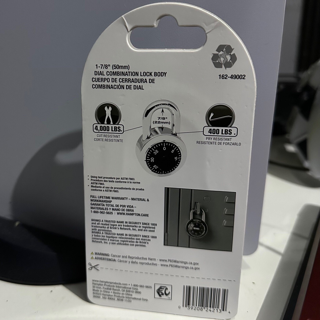 Brinks Padlock Standard Security 3 Dial Combination Lock #162-49002 for ...
