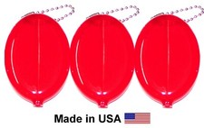 3 Red Oval Coin Holders  Key Chain Money Change Purse  Made in USA