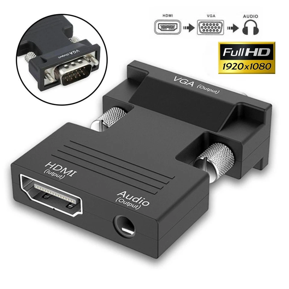 HDMI zu VGA Adapter Konverter Full HD 1080p 60Hz Audio/Videokabel für PC, Laptop - Bild 3 von 4