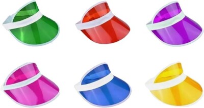 6 x Neon Sonnenblenden Kneipe Golf 80er Disco Poker Retro Schirmmütze Tennishut Kostüm
