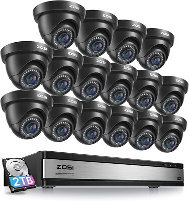 ZOSI 16CH H.265 1080P Home Security Camera System 2TB Outdoor CCTV Dome Camera