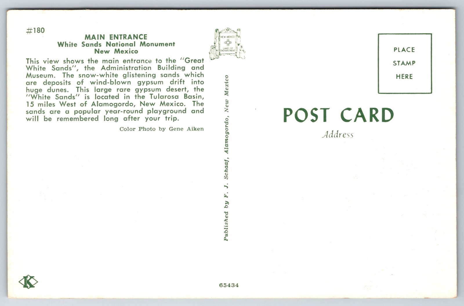 Signs~New Mexico~Main Entrance To White Sands Natl Monument~Vintage Postcard