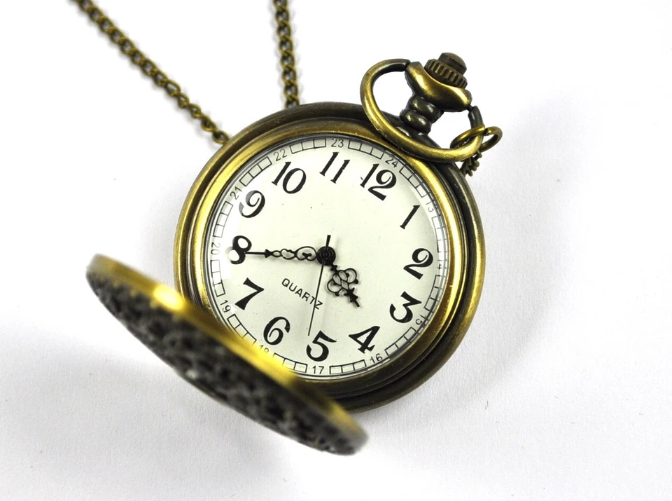 Taschenuhr Retro Kettenuhr Uhr mit Kette Herrenuhr Herz Netz Stern Ranken Motiv - Bild 2 von 4