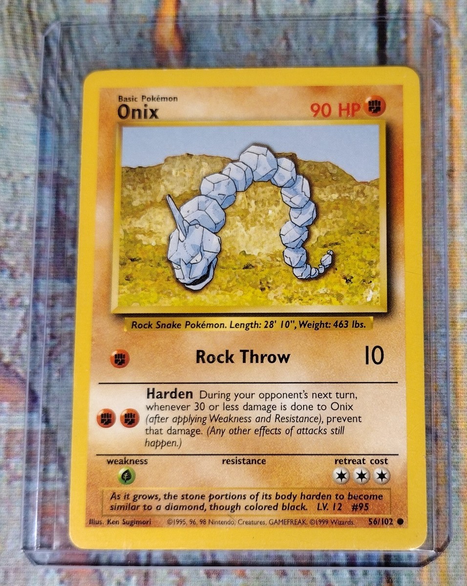 1999 onix pokemon card Base Set Unlimited Print LP, 56/102 Fighting Rarity 1999 onix pokemon card value