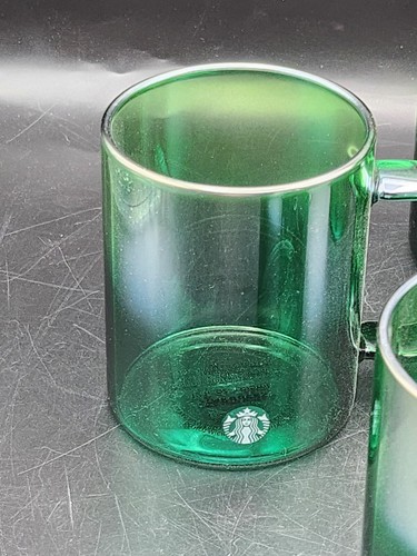 Set Of 4 Starbucks Holiday 2021 Green Glass 12oz Mugs. Hard To Find - Picture 11 of 11