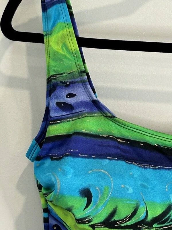 Traje de baño de una pieza para mujer Great Length azul agua negro talla 12 Foto 2 de 4