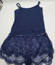 Adore Me Navy Medieval Blue Lace Tank and Shorts Medium New