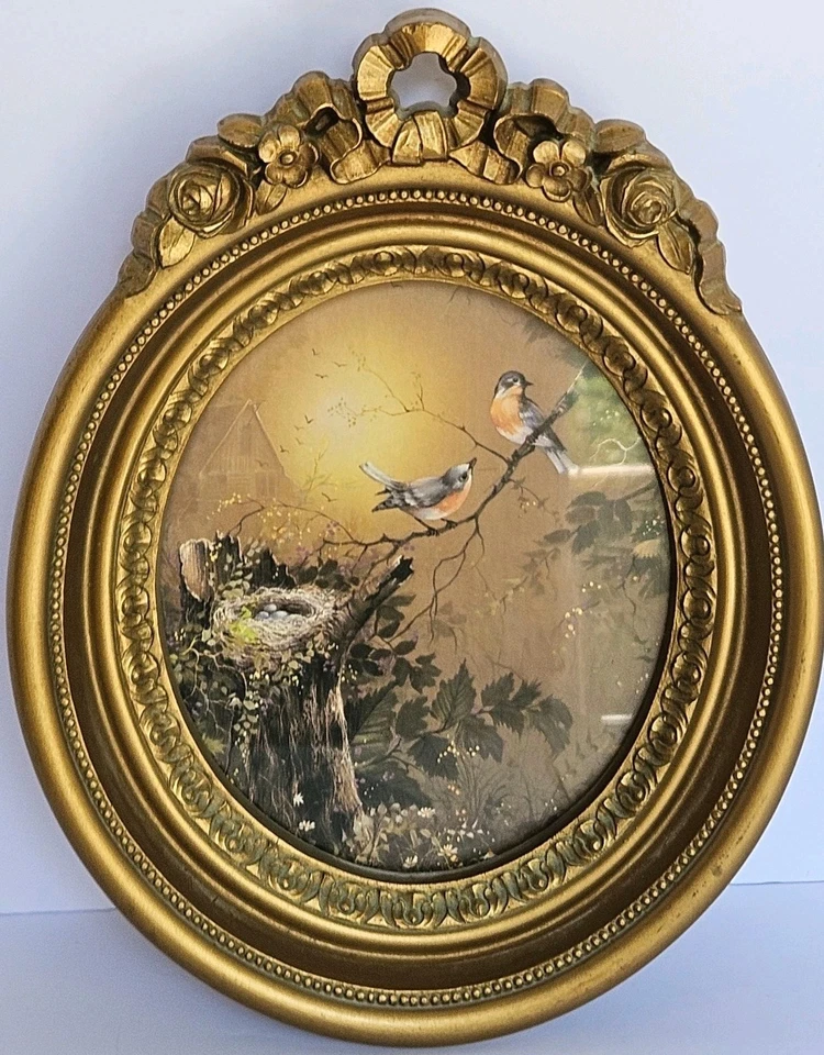 Vtg Homco Blue Bird Picture Cottagecore Gold Tone Oval Frame  #3279 Made in USA  - Image 3 of 4