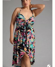 By Anthropologie 3X Twist-Front Cover-Up Dress Black Floral Cutout Backless $88