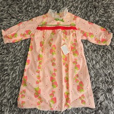 Vintage Her Majesty Girls Nightgown Pink Strawberry Floral T-2 USA Lace Trimmed