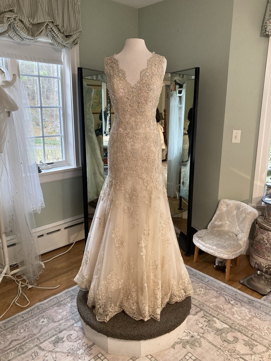 Champagne Gold Lace Stella York Wedding Gown Size 14