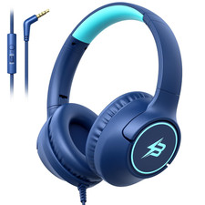 Kids Headphones Wired for School, 3.5mm Safe headphones, Navy Blue
